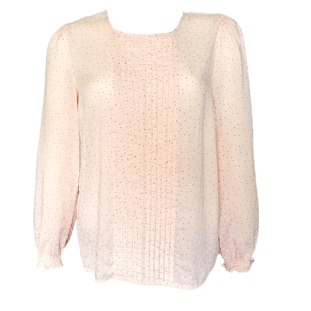 Lucky Brand Blouse Lea Pintuck Pink Floral Long Sleeve Lightweight Top